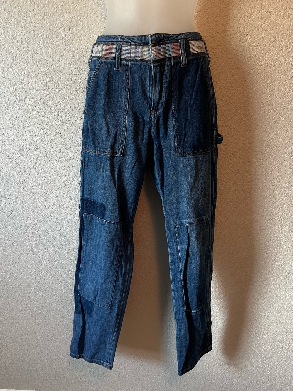 Pilcro and the Letterpress boho Patchwork Indigo Cargo Jeans Sz 25